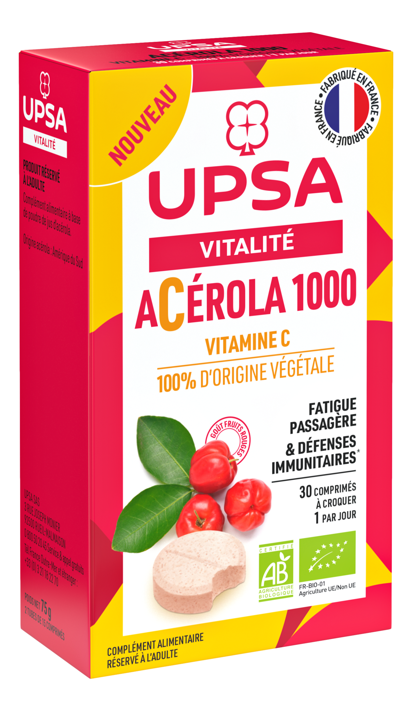  UPSA VITALITE Acérola 1000 30 Comprimés à Croquer - Fatigue Passagère, Défenses Immunitaires Upsa UPSA VITALITE Acérola 1000 30 Comprimés à Croquer - Fatigue Passagère, Défenses Immunitaires Originaire d' Amérique du Sud, la baie d' acérola est une sourc