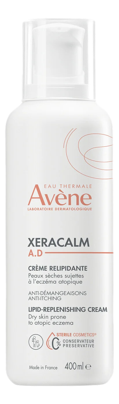 Xeracalm AD Soins 400ml XeraCalm A.D crème relipidante soulage les peaux très sèches sujettes à l’eczéma atopique et aux démangeaisons grâce à l’association d’actifs d’exception choisis pour leur efficacité et leur innocuité. 400ml