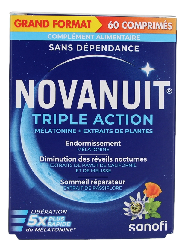 NOVANUIT TRIPLE ACTION complément alimentaire recommandé pour retrouver un sommeil de qualité 60 comprimés